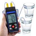 Dual-Channel K/J Thermocouple Thermometer with 4 K-Type Thermocouples -328F ~ 2501F Measurement Range HVAC Temperature Meter Gauge with Data Hold, MAX/MIN/AVG, Hi/Lo Backlit Alarm, ADJ Compensation