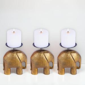 Gold Elephant Candle Holder Set of 3 Decorative Taper & Small Pillar Candlestick Holders for Dining Table, Living Room & Home Decor