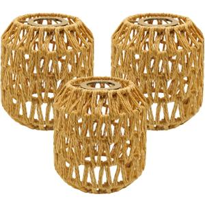 3-Pack Boho Rattan Lamp Shades - Handwoven Natural Wicker Lampshades for Pendant Lights, Chandeliers, Wall Sconces, Floor & Table Lamps Vintage Farmhouse Home Decor