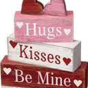 4 Pcs Valentine's Day Table Decorations Wooden Heart Valentine Tiered Tray Decor Valentine Day Centerpiece Rustic Decorative Heart Block Signs Gift Farmhouse Valentines Decor for Home Kitchen