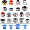 iFealClear 18 PCS Brass Faucet Adapter Kit, Sink Aerator Adapters with 4 Pcs Aerator Key Removal Wrench Tools, Male Female Kitchen Sink Faucet Adapters for Water Filter, Garden Hose, Faucet Diverter