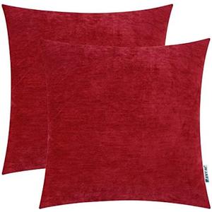 HWY 50 Red Throw Pillows Covers 16x16 Inch for Couch Sofa Living Room Bed Bedroom, Chenille Soft Comfy Solid Decorative Square Throw Pillow Cases Set Cushion Cover Pack of 2