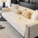 Geometric Jacquard PlushSofa Cover,Non Slip Sectional CouchCover.Warm Faux Fur CouchCover(White,36"x70"/3-Seater Sofa Cover)