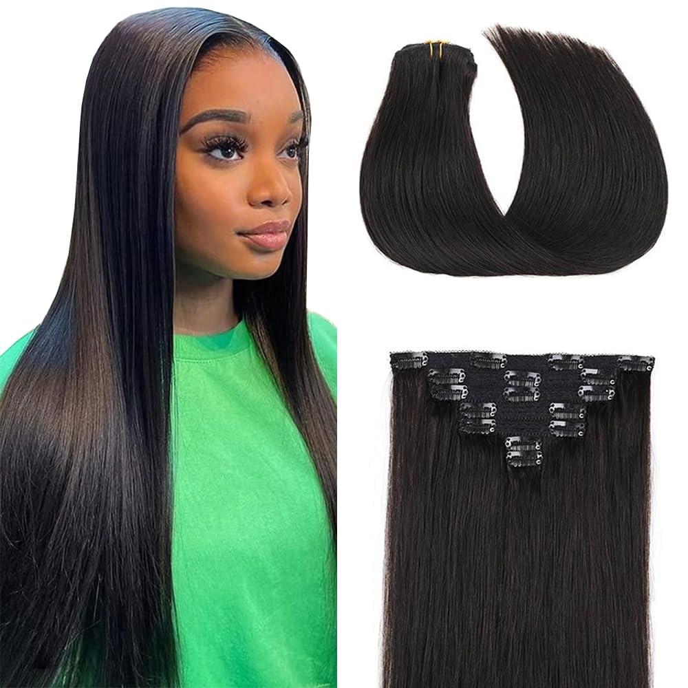 #1B Natural Black Clip in Hair Extensions Human Hair, Natural Color Straight Remy Human Hair Extensions Clip ins for Women, 22 Inch 120g 7Pcs, Color #1B Hair Extension