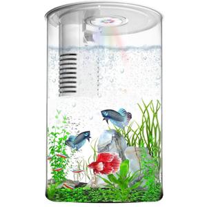 Desktop Fish Tank 3 Gallon Self-Cleaning, Nano Aquarium Goldfish Tank Starter Kit with LED Light & Filter, 360 View for Small Fish, Kids Room & Home Decor (17Color Modes, Large)