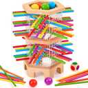 Montessori Wooden Board Game, 42 Colorful Sticks Dice Games for Kids 3 4 5 6 Years, Math Learning Toys Fine Motor Skills & Counting Educational Toy, Family Travel Game Birthday Gifts for Boys Girls