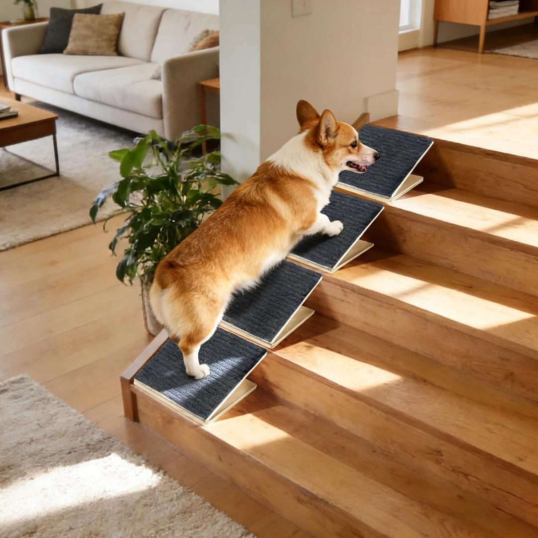 Pet Stair Ramp for Small Dogs, 4 Pack Foldable Wooden Dog Steps for Stairs, Anti-Slip Low-Angle Support for Senior, Short-Legged & Injured Pets