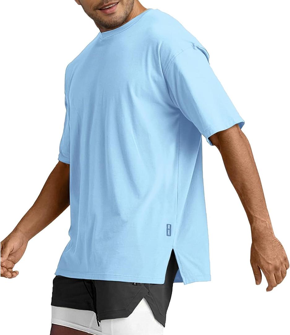 Opomelo Men's Oversized Workout T-Shirts Gym Lightweight Quick Dry Tee | Short Sleeve, Breathable, Crew Neck, Loose Fit, Athletic, Soft, Skin-Friendly (Blue, M)
