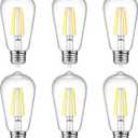 Ascher Vintage LED Edison Bulbs, 6W, Equivalent 60W, Non-Dimmable, High Brightness Cool White 4000K, ST58 Antique LED Filament Bulbs with 80+ CRI, E26 Medium Base, Clear Glass, Pack of 6