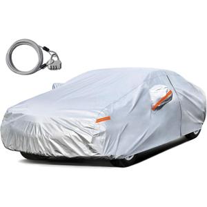Kayme Car Cover for Automobiles All Weather Waterproof with Lock and Zipper Door, Outdoor Cover Sun Uv Rain Protection, Fit Sedan (186 to 193 Inch) H3 (Silver)