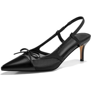 Coutgo Women's Kitten Heel Slingback Pointed Toe Pumps (8, Black)