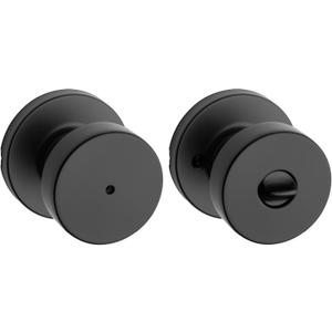 Kwikset Pismo Interior Privacy Door Knob with Lock, Door Handle For Bathroom and Bedroom, Matte Black Keyless Turn Lock Doorknob, with Microban Protection