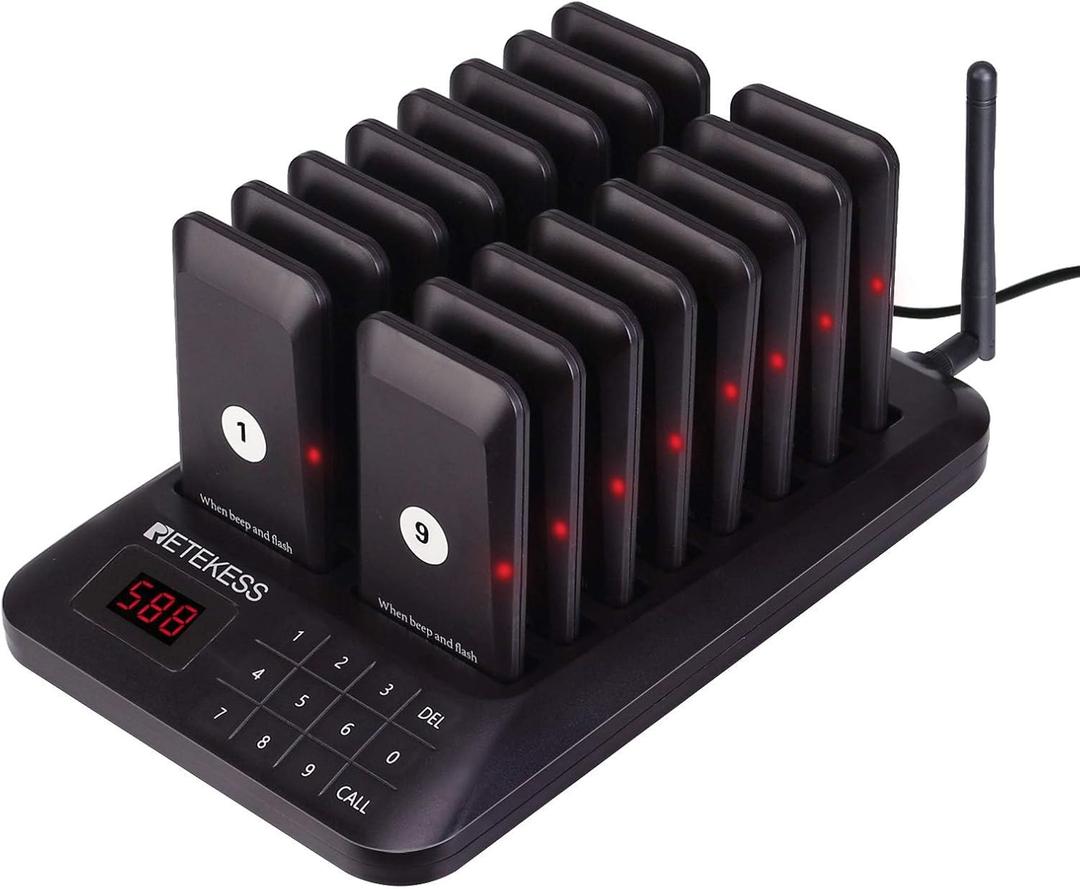 Retekess TD157 Restaurant Pager System, Pagers for Restaurants,984ft Long Range, 16 Pagers and Beepers for Food Truck, Bars, Food Court, No Vibration Mode