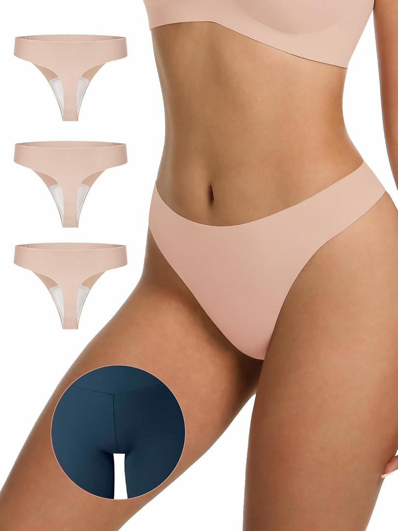 LUCKMEEY Cotton Thongs for Women Seamless Thongs for Women No Show Thong Panty Liners Workout G-String Thongs Underwear S