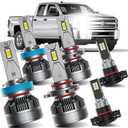 AWALITED Fits for 2007-2015 Chevy Silverado 1500 2500 3500HD High Low Beam Fog Lights Bulbs Combo, 6000K White Plug-and-Play Super Bright Light Bulbs, Pack of 6