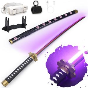 RENGENG Light Up Sword, 40 Inches Rechargeable Pre-Assembled Plastic Replica Anime Sword with Belt & Stand & Spinner (Shusui)