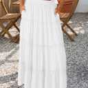 Trendy Queen Vacation Outfits Long Skirts for Women Boho Maxi Skirt Elastic High Waist Dress with Pockets Fashion (White, M)