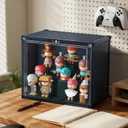 Display Case for Figures & Collectibles, One-Piece Molded Magnetic Door with 3 LED Light Effects, Stackable No Assembly Acrylic Container for Labubu, Action Figures (11.4"x8.1"x10.1") (Black)
