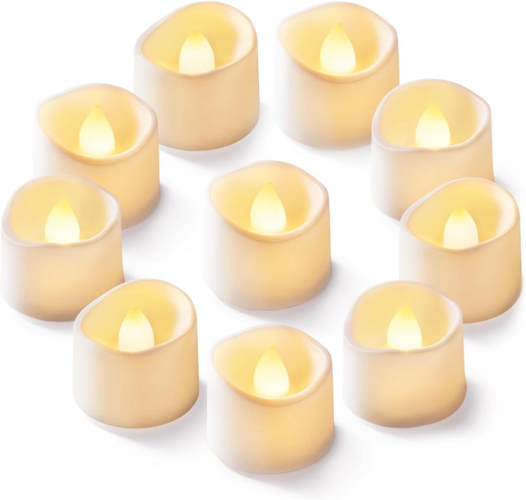 Homemory 24Pcs Flickering Flameless Candle Battery Operated, 200+Hours Fake Electric LED Tea Lights for Votive, Centerpiece Table Decorations, Wedding, Aniversary, Halloween, Christmas (Warm White Glow  White Body)