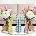 Easter Bunny Table Decorations, 3-Piece Wooden Bunny Decor Set, Cute Easter Centerpiece for Table Shelf Living Room Kitchen, 5-8 Inch MDF Bunny Decorations for Spring Home Dcor