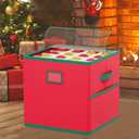 Christmas Ornament Storage Box with Dividers Fits 64 Holiday Ornaments 3 Inches Top Clear Christmas Storage Container with 4 Separate Trays Dual Zippers Red Holiday Ornament Storage Box Bin
