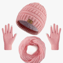 Winter Beanie Hat Scarf Gloves Set, Thick Warm Knit Winter Skull Cap Touch Screen Gloves Neck Scarf for Women Men