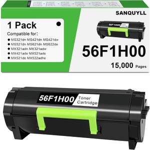 56F1H00 Toner Cartridge MS622de MX321adn Toner Compatible for Lexmark 56F1H00 56F1000 Toner Cartridge for MS321 MS421 MS521 MS621 MS622 MX321 MX421 MX521 MX522 MX622 Printer High Yield 15,000 Pages