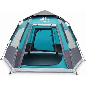 Hewolf Camping Tent - Instant Pop Up Waterproof 2 Doors Tent with Easy Setup | 3-Season Hexagonal Dome Design for Family, Hiking & Traveling, 102"L x 102"W x 55"H