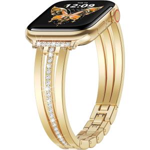 KOREDA Slim Gold Band Compatible for Apple Watch Band 38mm 40mm 41mm 42mm 44mm 45mm 46mm 49mm Series 11 10 9 8 7 SE Ultra Women, Thin Metal Dressy Jewelry Bracelet with Bling Diamond for iWatch Series 6/5/4/3/2/1
