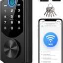 Keyless Entry Door Lock with Built-in WiFi, Fingerprint Smart Lock for Front Door, Touchscreen Keypad Deadbolt, App Remote Control, Auto Lock, Easy Installation