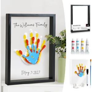 Kaciola Family Handprint Kit, DIY Newborn Keepsake Frame, Baby Hand and Footprint Kit, Unique New Baby Gift for Mothers Day Crafts Anniversary (Black)