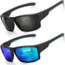 Missfive 2-Pack Rugged Bifocal Sunglasses for Men with Readers Built In, Full Wrap Around Frame with Rubber-made Thick Temples, UV400 Protection for Outdoor Sports/ Driving, 1.50x