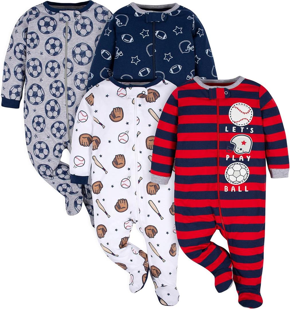 Gerber Baby Boys 4 Pack Sleep 'N Play Footie (0-3 Months, Sports)