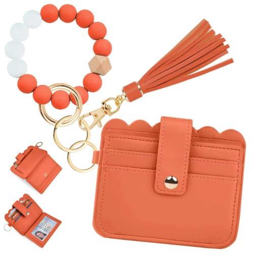 Lostars Wristlet Wallet for Women with Keychain – RFID Card Holder Small Wallet Wristlet with Key Ring (Classic, Orange)