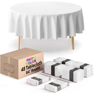 Party Solids White Round Tablecloths Plastic Table Cloth Disposable 48 Pack 84" Inch Round Table Cloth Disposable White Tablecloths Plastic Tablecloth Indoor/Outdoor Tablecloth Party Supplies