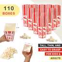 110 Movie Night Popcorn Paper Boxes Buckets 7.75 Inches Tall Large Box & Holds 46 Oz Old Fashion Vintage Retro Party Design Red & White Colored Nostalgic Carnival Stripes Bags & Tubs various qty avail