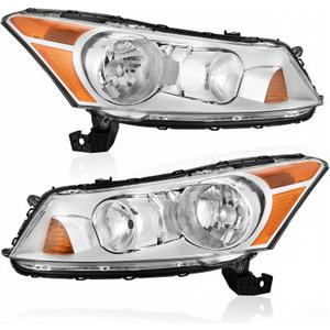 AUTOSAVER88 Headlight Assembly Compatible with 2008-2012 Accord 4-Door Sedan Headlamp Replacement Chrome Housing Amber Reflector - Pair Set