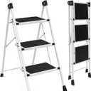 4 Step Ladder, 44-Inch Iron Step Stool with Non-Slip Pedals and Handrails - Portable Heavy Duty Steel Ladder for Kitchen, Garage, and Outdoor Use