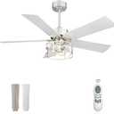 YOUKAIN Ceiling Fans With Lights, 48 Inch Farmhouse Ceiling Fans with Lights and Remote, 5-Reversible, Brushed Nickel Finish, outdoor ceiling fan for cover patio, 48-YJ632-BNW (Gray Oak & Silver)
