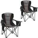 ALPHA CAMP Oversized Camping Folding Chair, Heavy Duty Support 450 LBS Steel Frame Collapsible Padded Arm Chair with Cup Holder Quad Lumbar Back, Portable for Outdoor