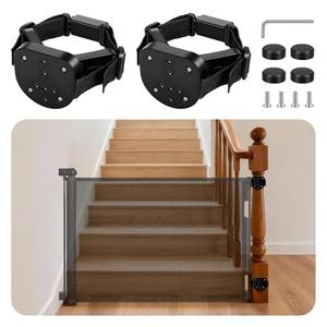 2Pcs Baby Gate Stair Railing Banister Adapter, Fits 1.9-4.72'' Diameter Universal Banisters, Wide Square/Round Railings No-Drilling Mounting Fittings for Retractable Gates,Adjustable Fixed Strap