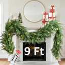 Christmas Cedar Garland Realistic with Lights - Cypress Decorations 9ft for Mantle Lighted Faux Pine Garlands for Xmas Home Decoration Indoor Stairs Railing Fireplace 9 Ft Outdoor Prelit Door Decor
