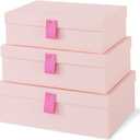 Soul & Lane Cardboard Decorative Boxes for Storage - Set of 3, Textured Memory Boxes with Lids for Home Decor, Photo Storage, and Keepsakes, Pink