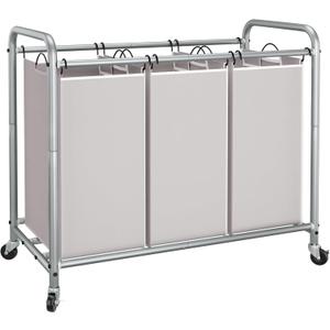 STORAGE MANIAC 3 Section Laundry Sorter, 35.6 Gal (135 L) Laundry Hamper Cart with Heavy Duty Rolling Lockable Wheels and Removable Bags, Clothes Organizer Basket Clothes Separator Hamper, Gray