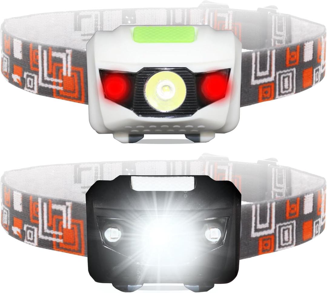 MENCH Headlamp for Kids & Adults,2 Packs Outdoor Camping Hiking Running Head lamp with White & Red Light, IPX4 Waterproof LED Headlight with Adjustable Headband,6 AAA Batteries Included