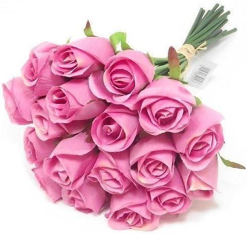 Pink Artificial Roses, Bunch of 18 Fake Pink Roses with Stems, (12") 30cm Silk Flowers Bouquet for Outdoor & Indoor Events Wedding Party Home Decoration & Gifts-DIY & Crafts