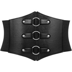 WERFORU Women Wide Corset Elastic Belt Thick Vintage Ladies Costume Waspie Waist Belt (Black)