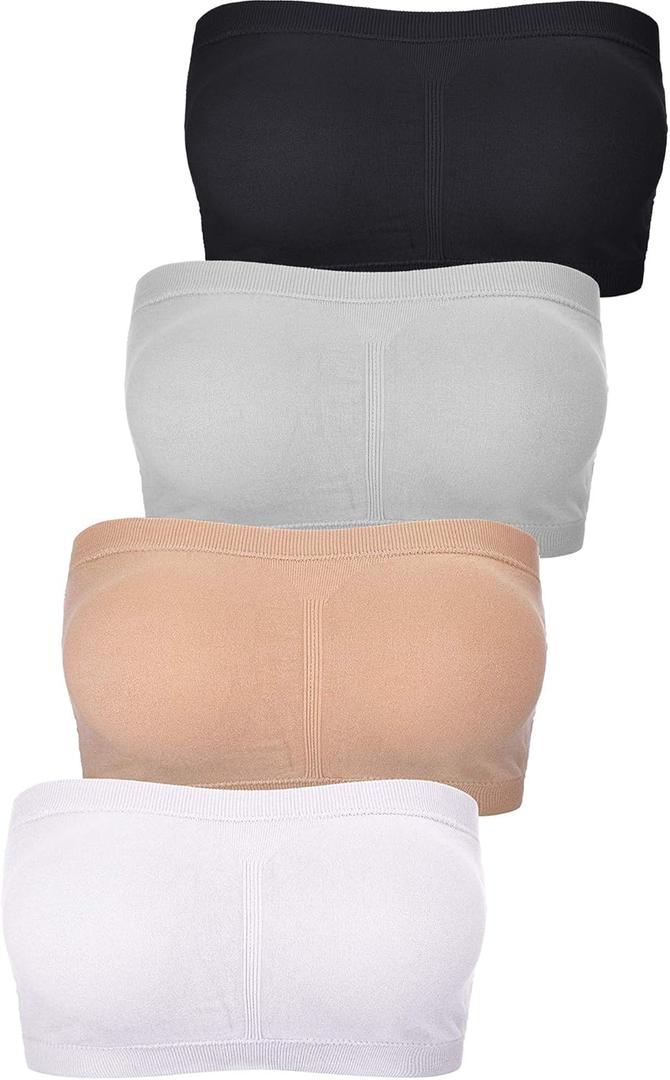 SATINIOR 4 Pieces Women Seamless Bandeau Bra Strapless Bralette Padded Tube Top Bra (S)