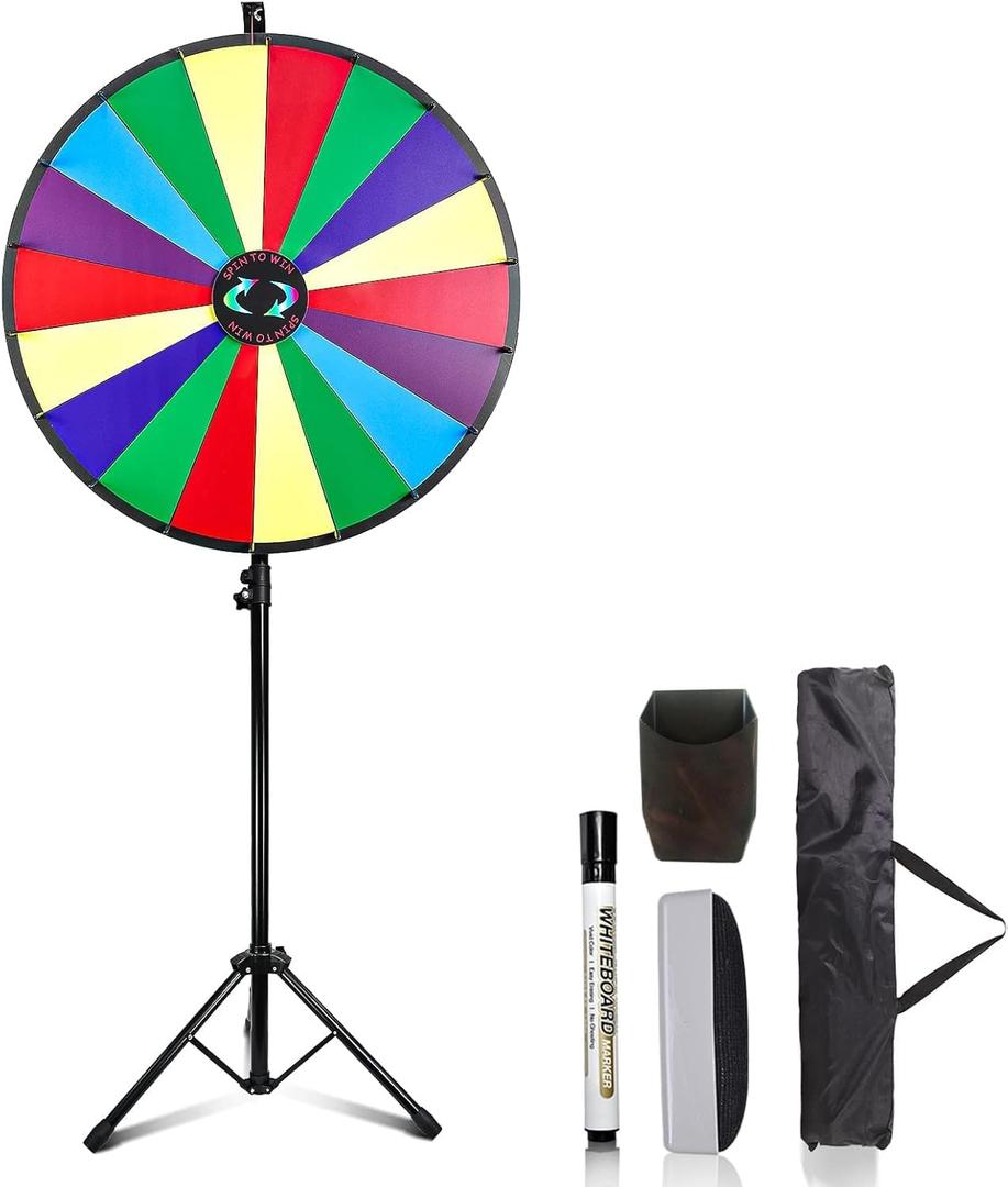 30 Inch 18 Slots Large Spinning Prize Wheel, Heavy Duty Spin Wheel Height Adjustable 54-67 Floor Stand Fortune Spinner with Dry Erase Marker & Eraser for Game Carnival and Tradeshow