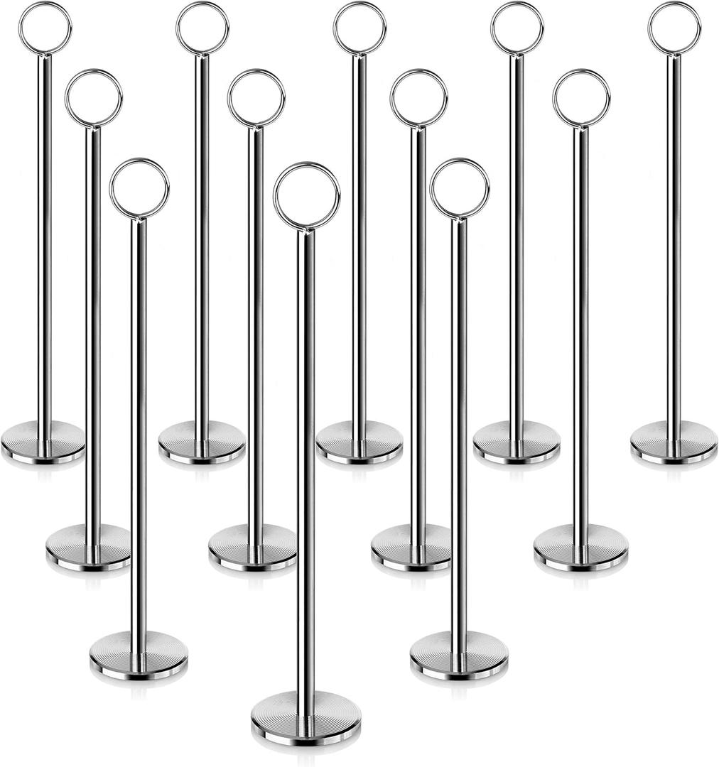 New Star Foodservice 23244 Ring-Clip Table Number Holder/Number Stand/Place Card Holder, 12-Inch, Set of 12 (Silver)